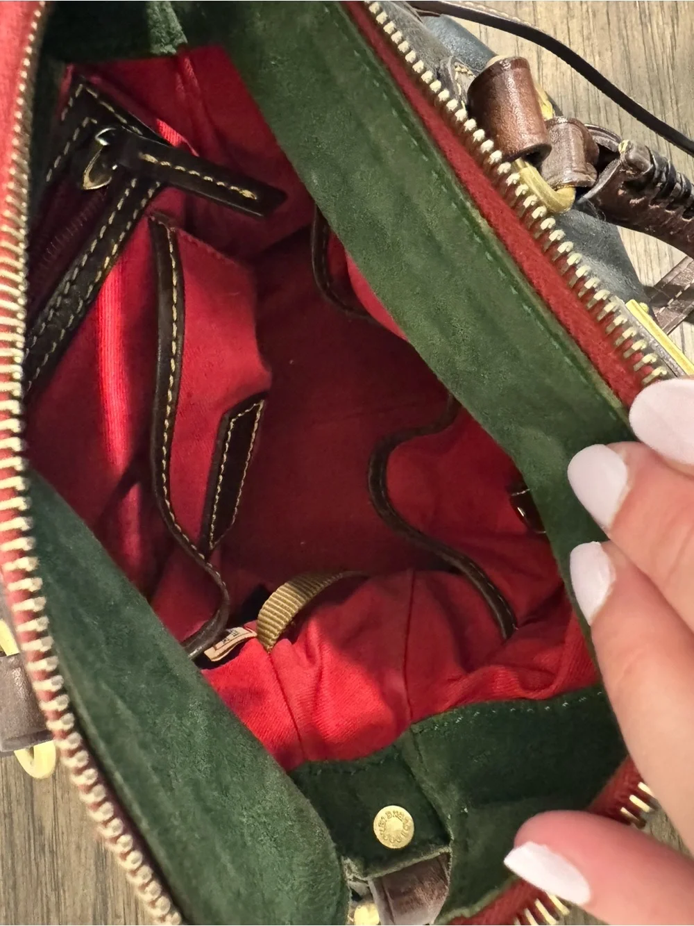 Dooney and Bourke leather satchel bag with crossbody black and brown florentine